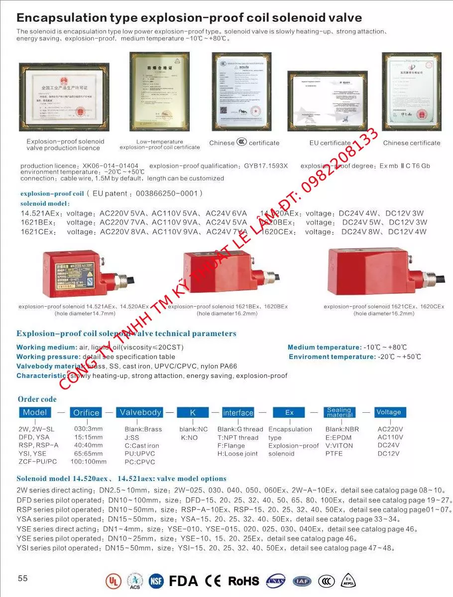 chứng chỉ chống cháy nổi của coi điện van điện từ