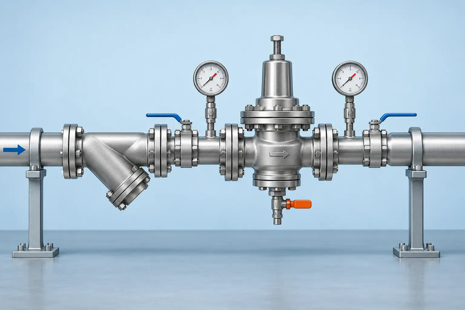 van giảm áp inox nối ren hay mặt bích: cách chọn theo hệ thống Sơ đồ lắp đặt và khoảng thao tác bảo trì van giảm áp inox